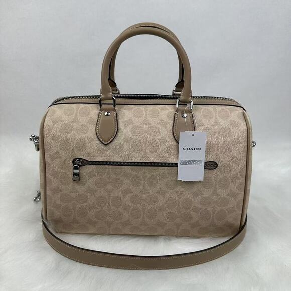 Coach Rowan Large Satchel Crossbody Bag In Signature Canvas In Sand Taupe CV959 - Picture 5 of 12